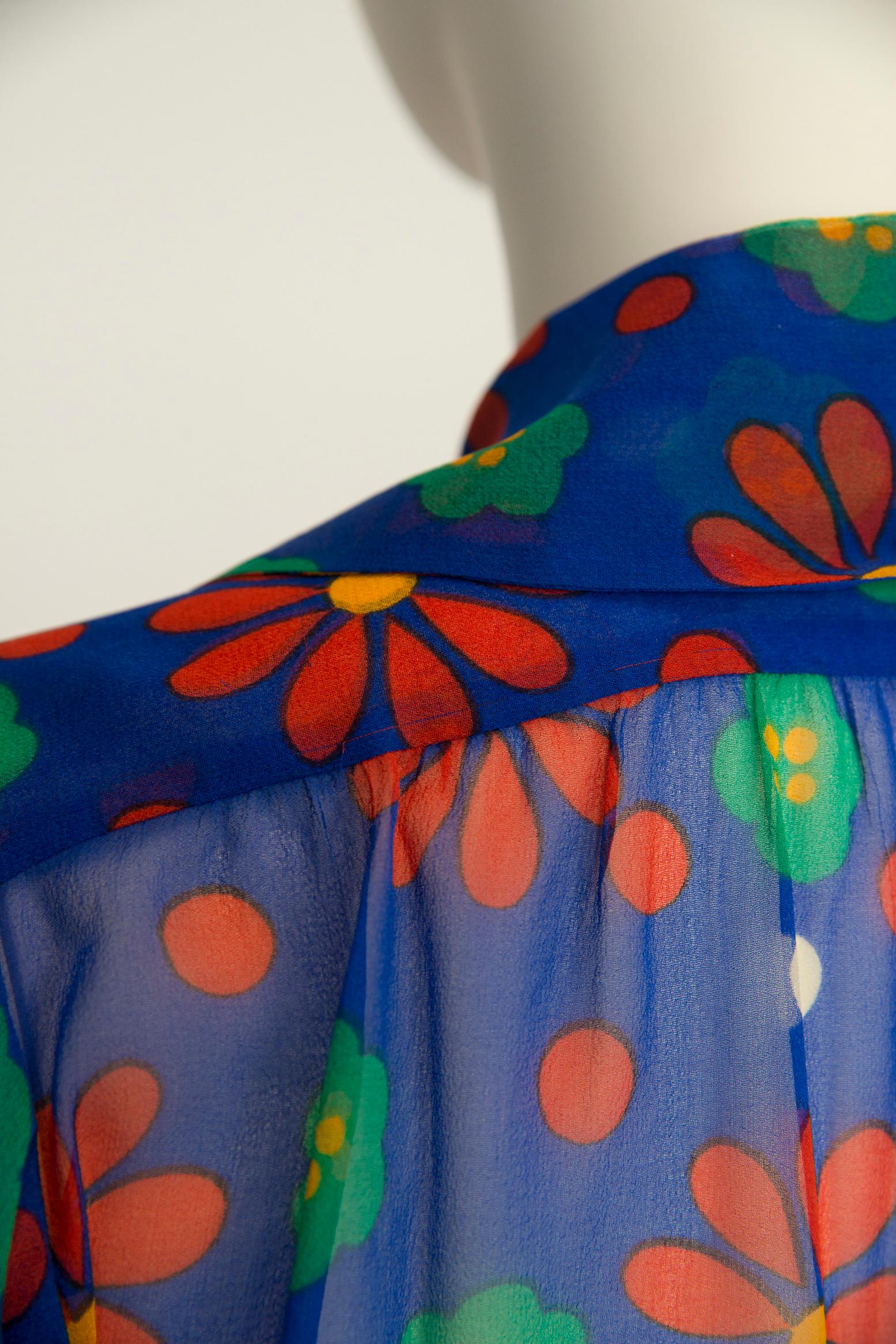 Yves Saint Laurent Runway Floral-Print Silk-Chiffon Shirt Blouse, SS1974 For Sale 11