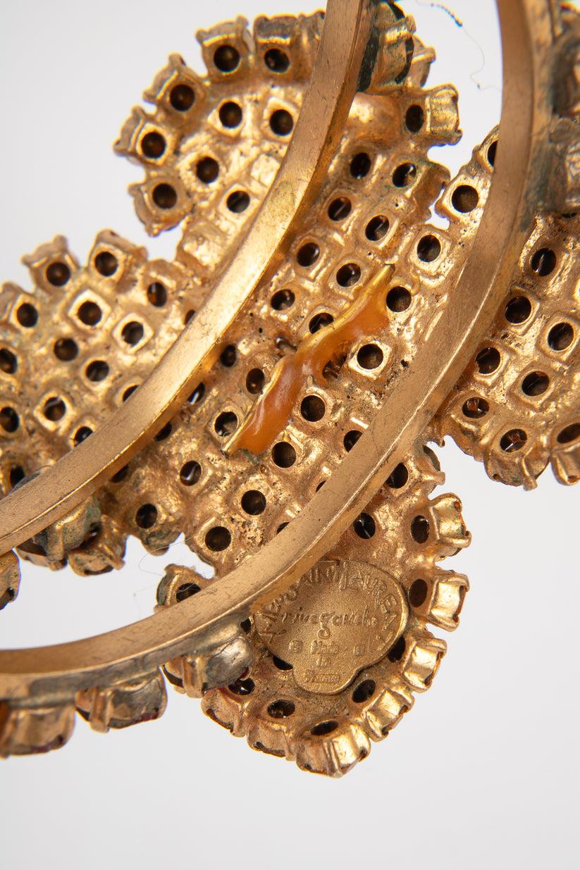 Yves Saint Laurent Flower Bracelet in Golden Metal with Rhinestones For Sale 2