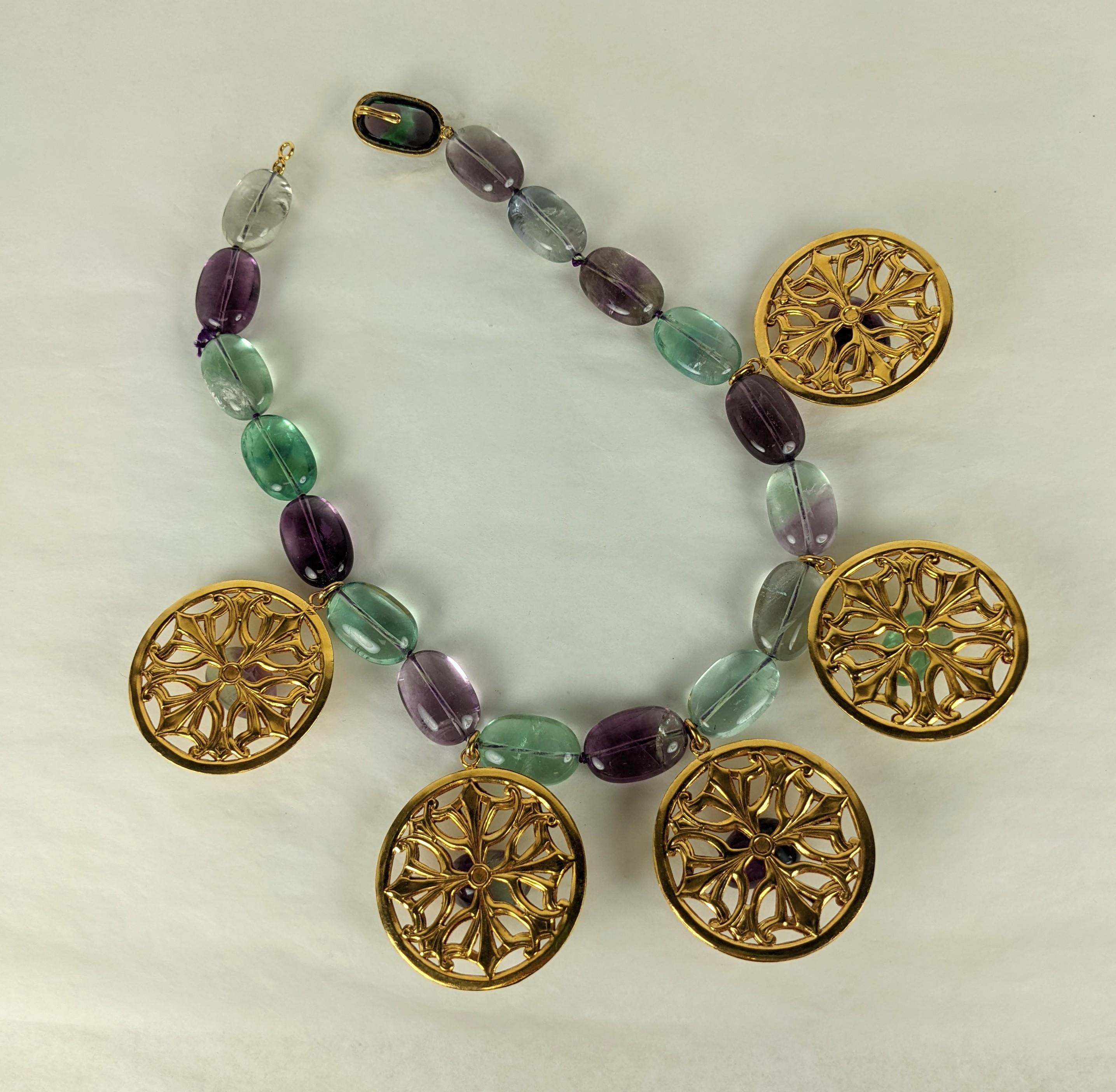Yves Saint Laurent Fluorite and Gilt Bronze Necklace, Maison Goossens In Excellent Condition For Sale In New York, NY
