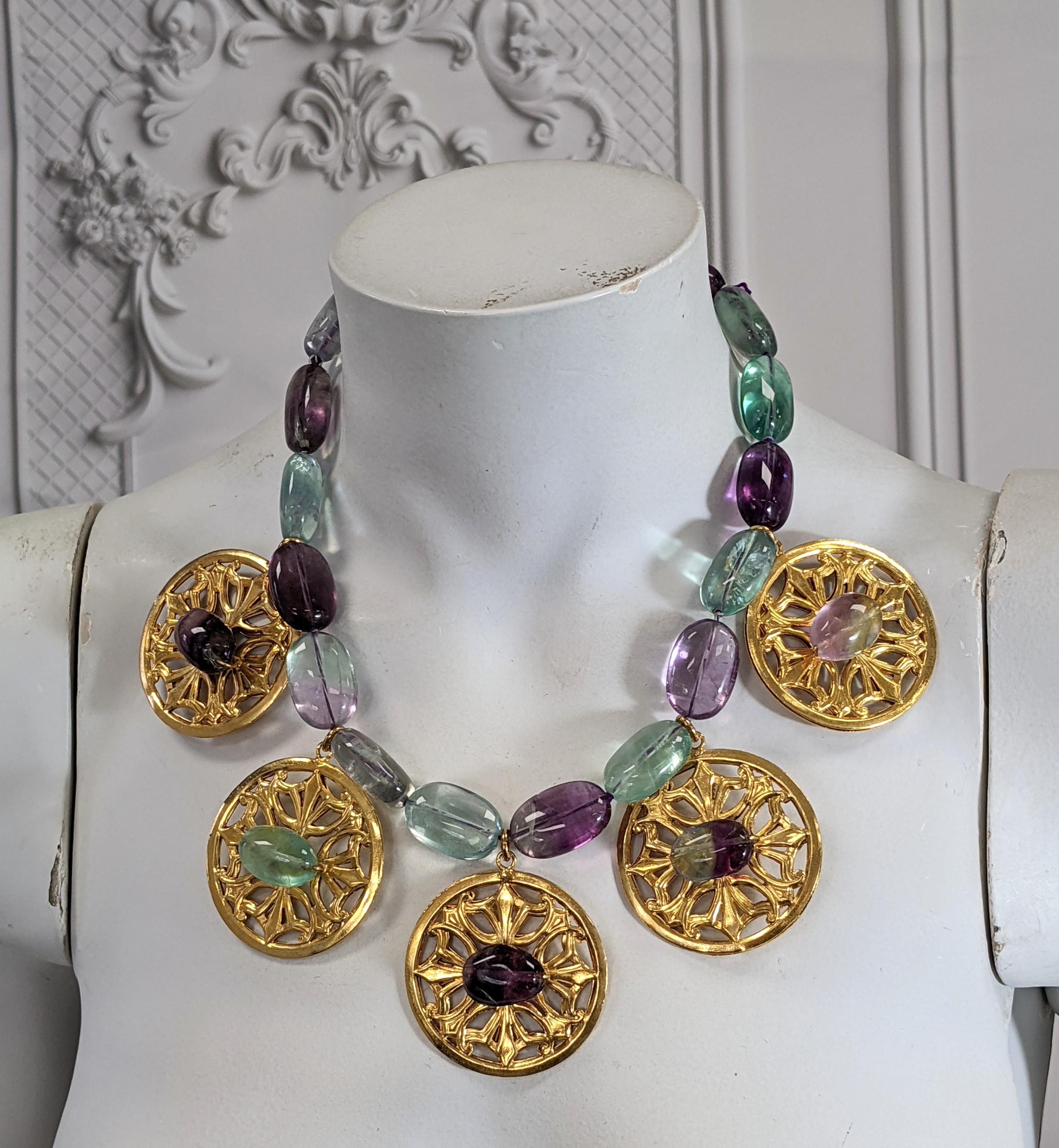 Yves Saint Laurent Fluorite and Gilt Bronze Necklace, Maison Goossens For Sale 1