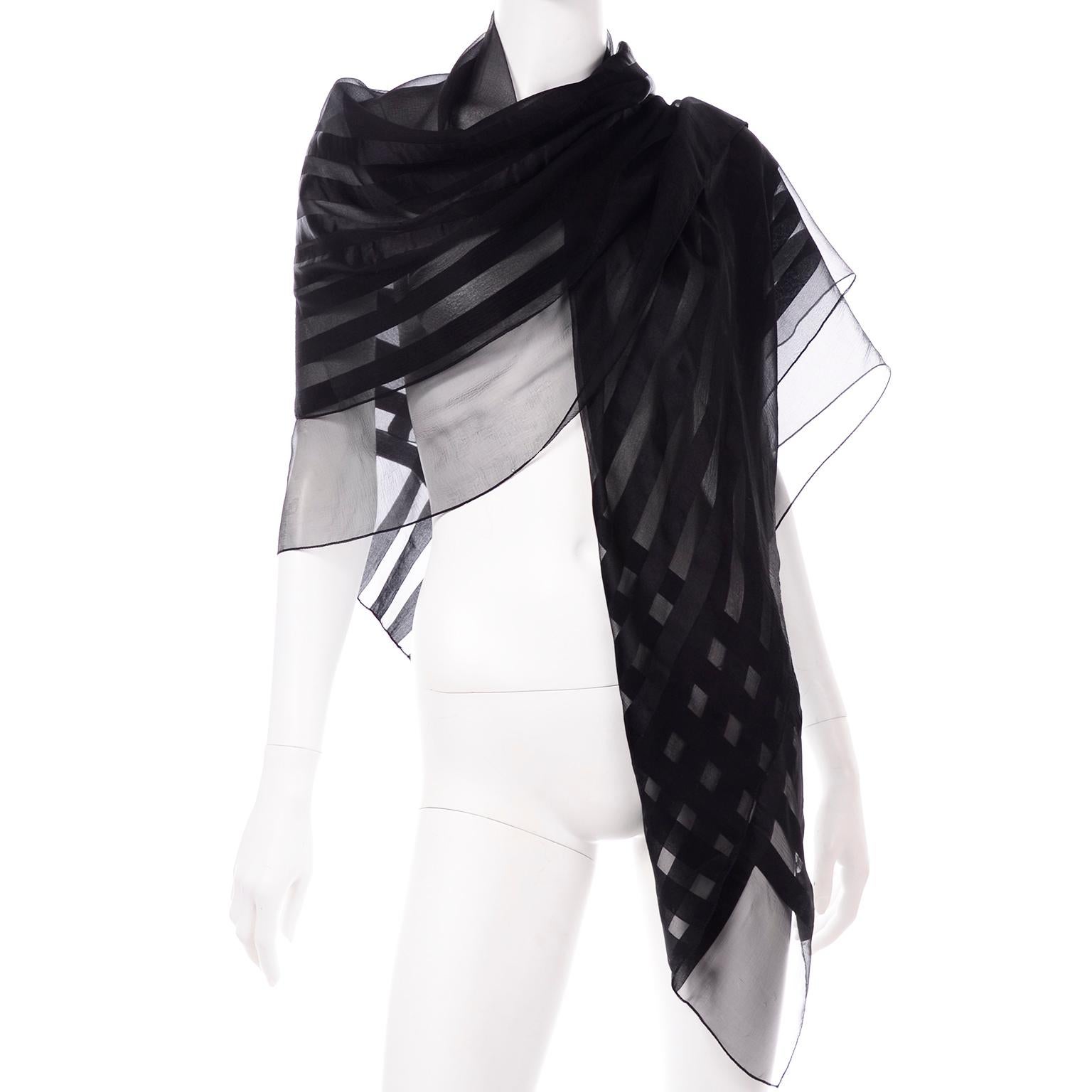 Women's Yves Saint Laurent Foulards Silk Oversized Large Black Sheer Scarf or Shawl Wrap