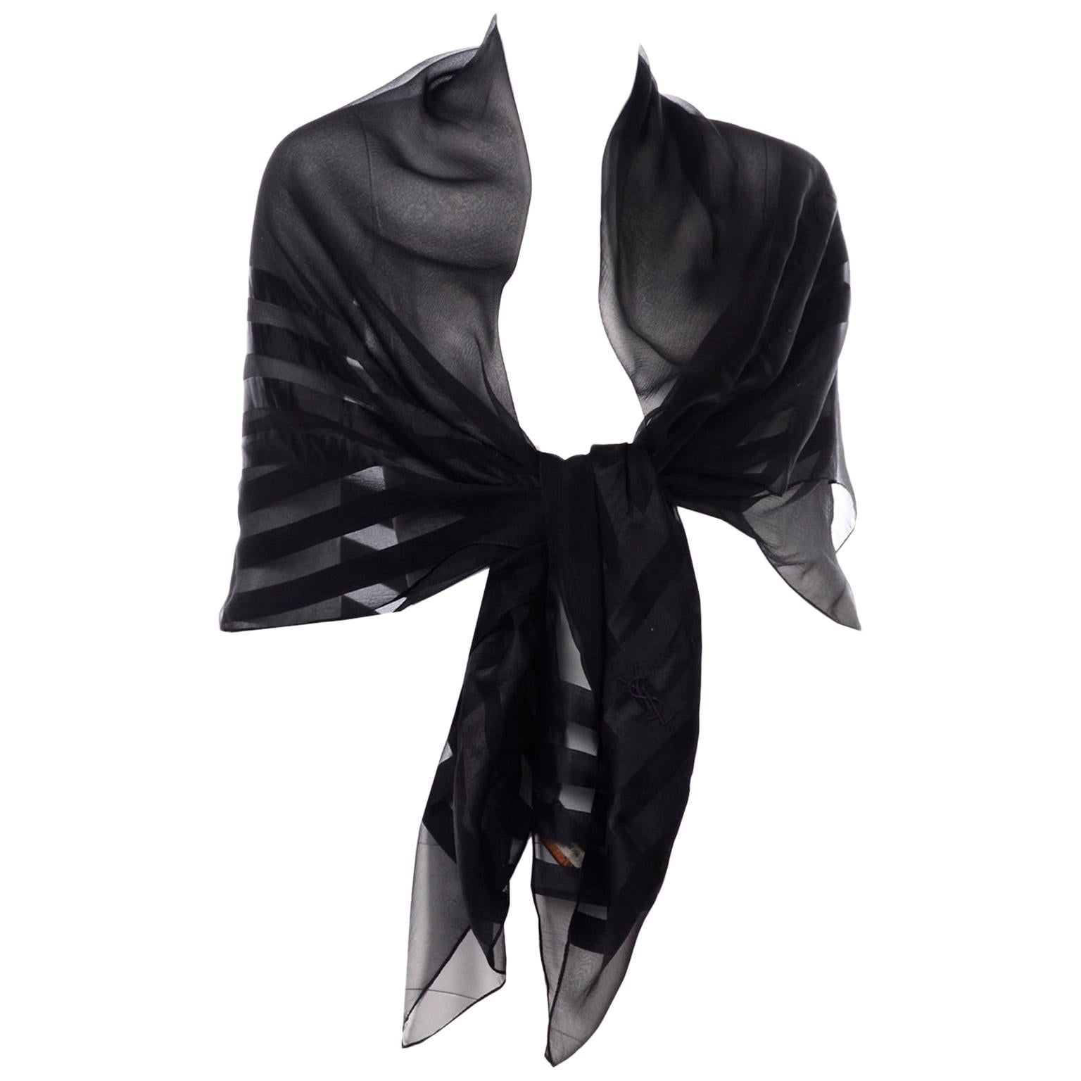 Yves Saint Laurent Foulards Silk Oversized Large Black Sheer Scarf or Shawl Wrap