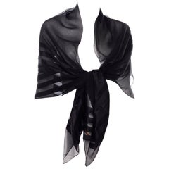 Vintage Yves Saint Laurent Foulards Silk Oversized Large Black Sheer Scarf or Shawl Wrap