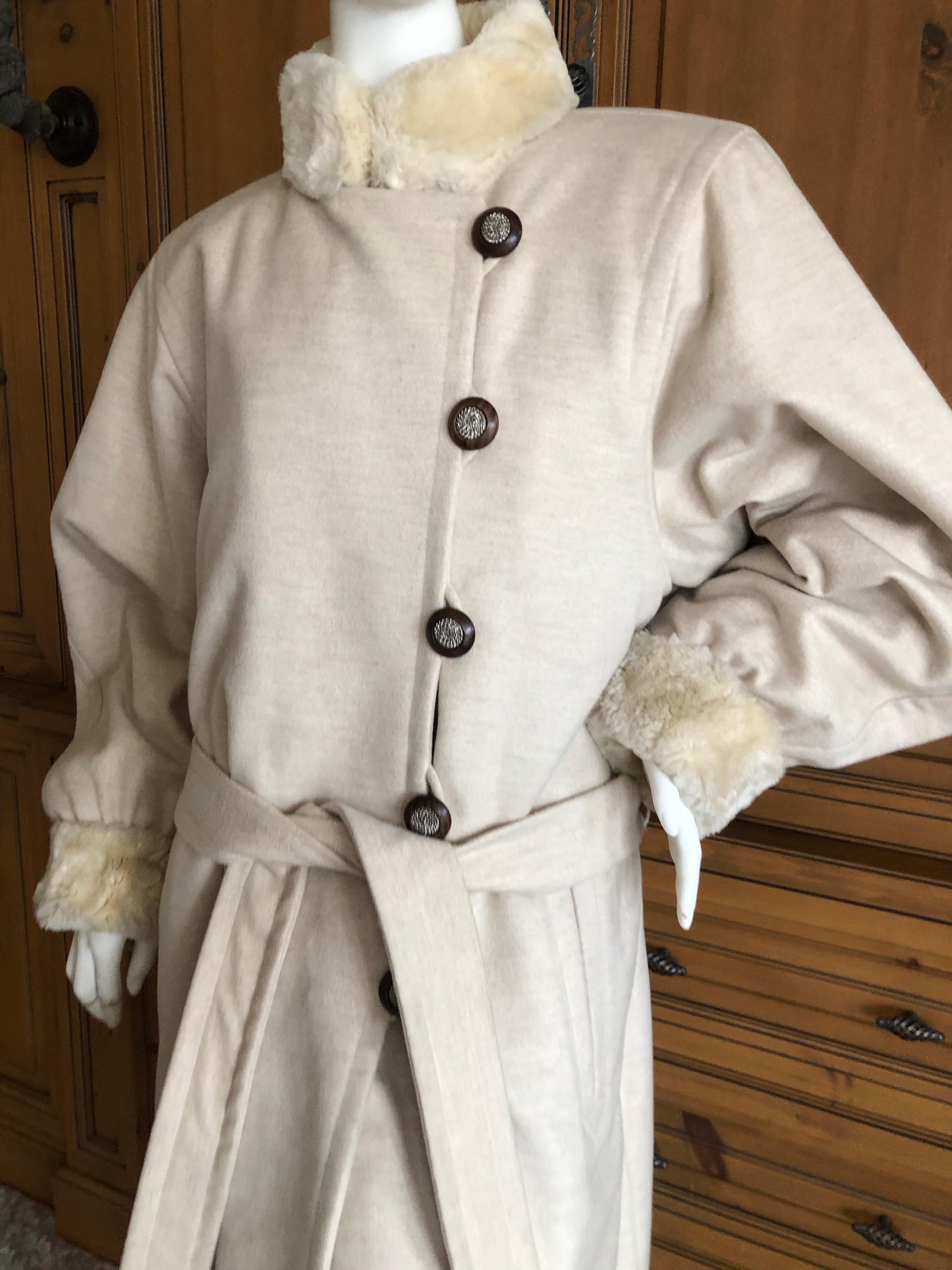 Yves Saint Laurent  Fourrures 1980's Ivory Fur Lined Coat In Excellent Condition For Sale In Cloverdale, CA
