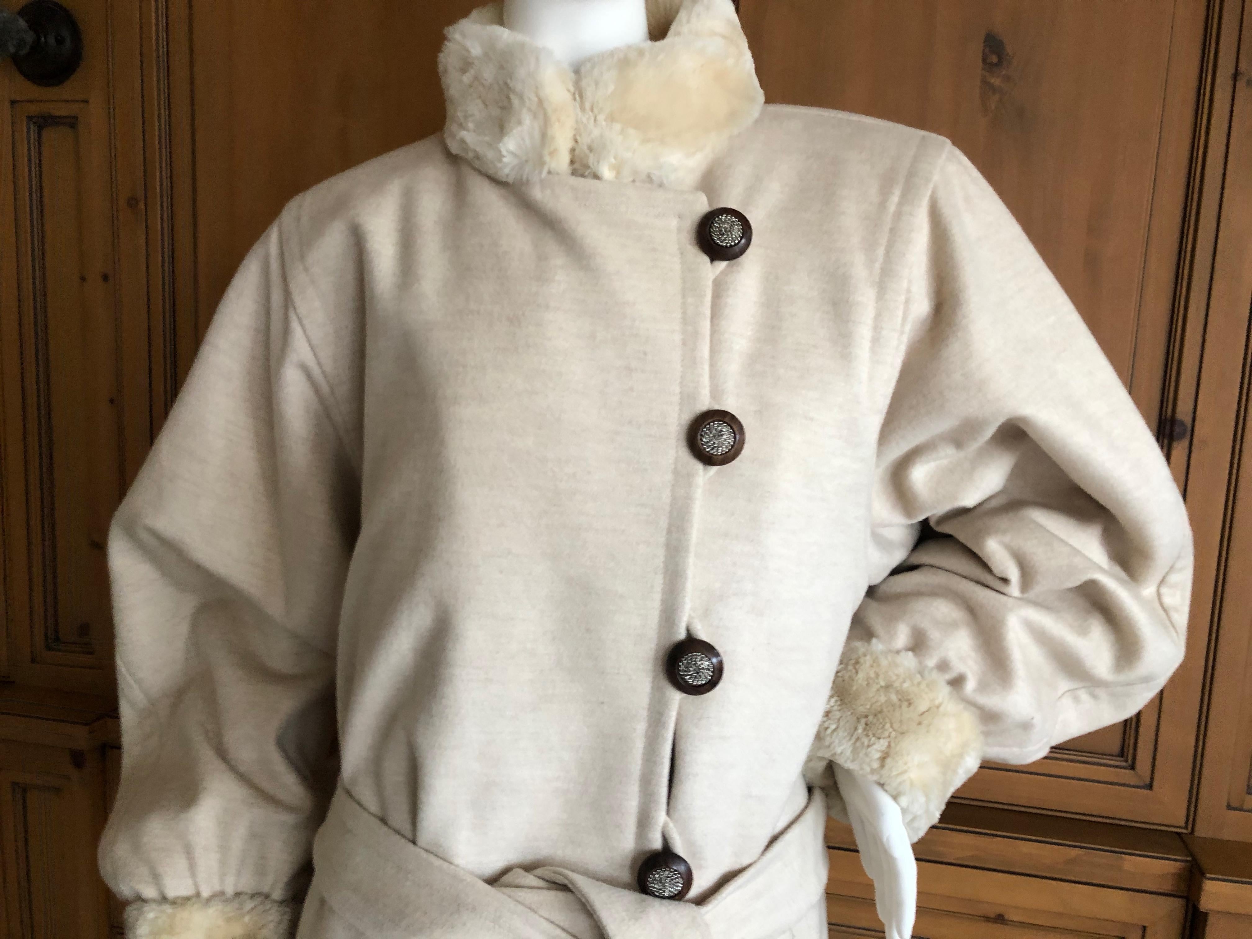 Yves Saint Laurent  Fourrures 1980's Ivory Fur Lined Coat For Sale 1