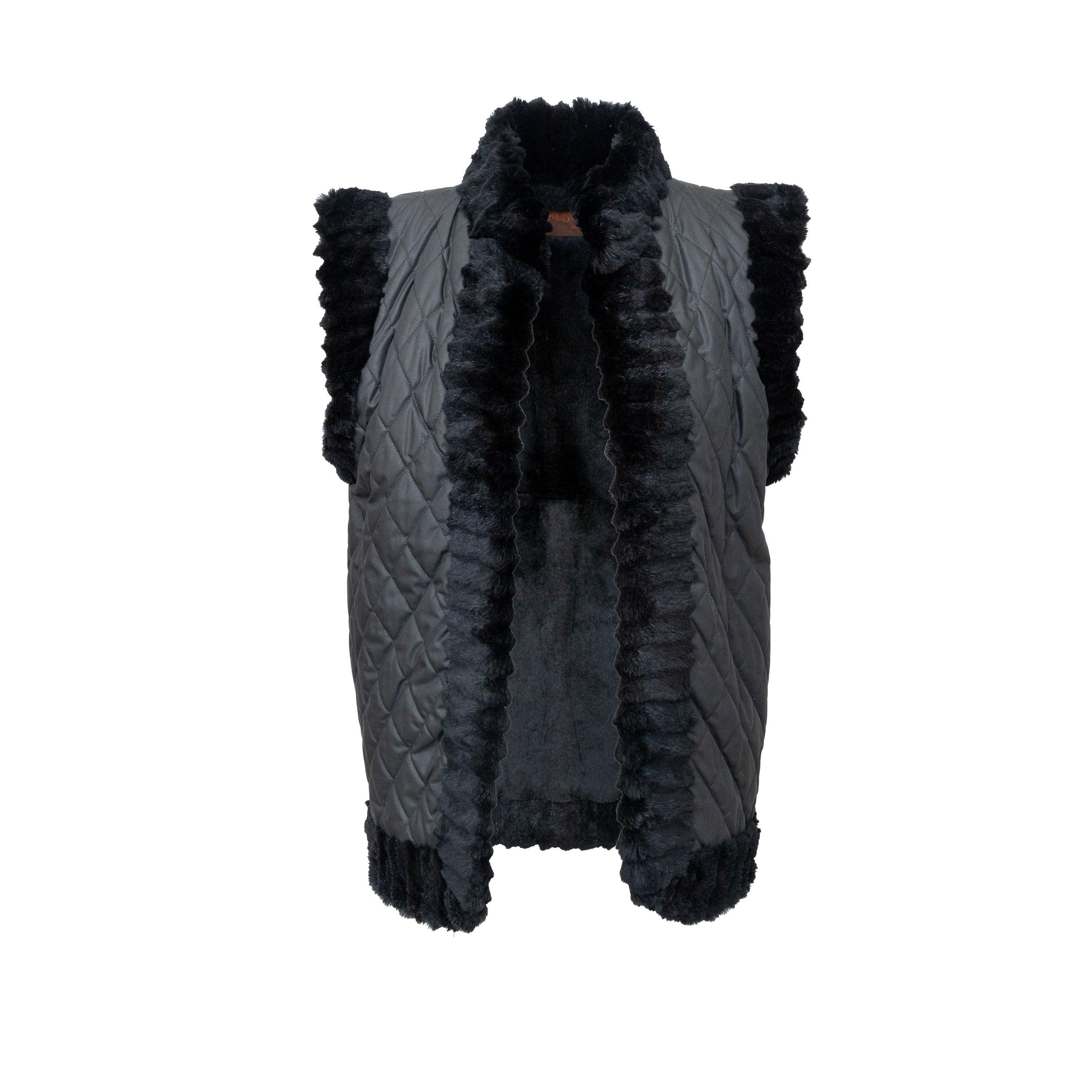 From the Fourrures line by Yves Saint Laurent, this vest is made from luxurious real fur and fully lined with fur on the inside. The open front design offers both comfort and sophistication. The quilted nylon exterior and unique fur trimmings on the