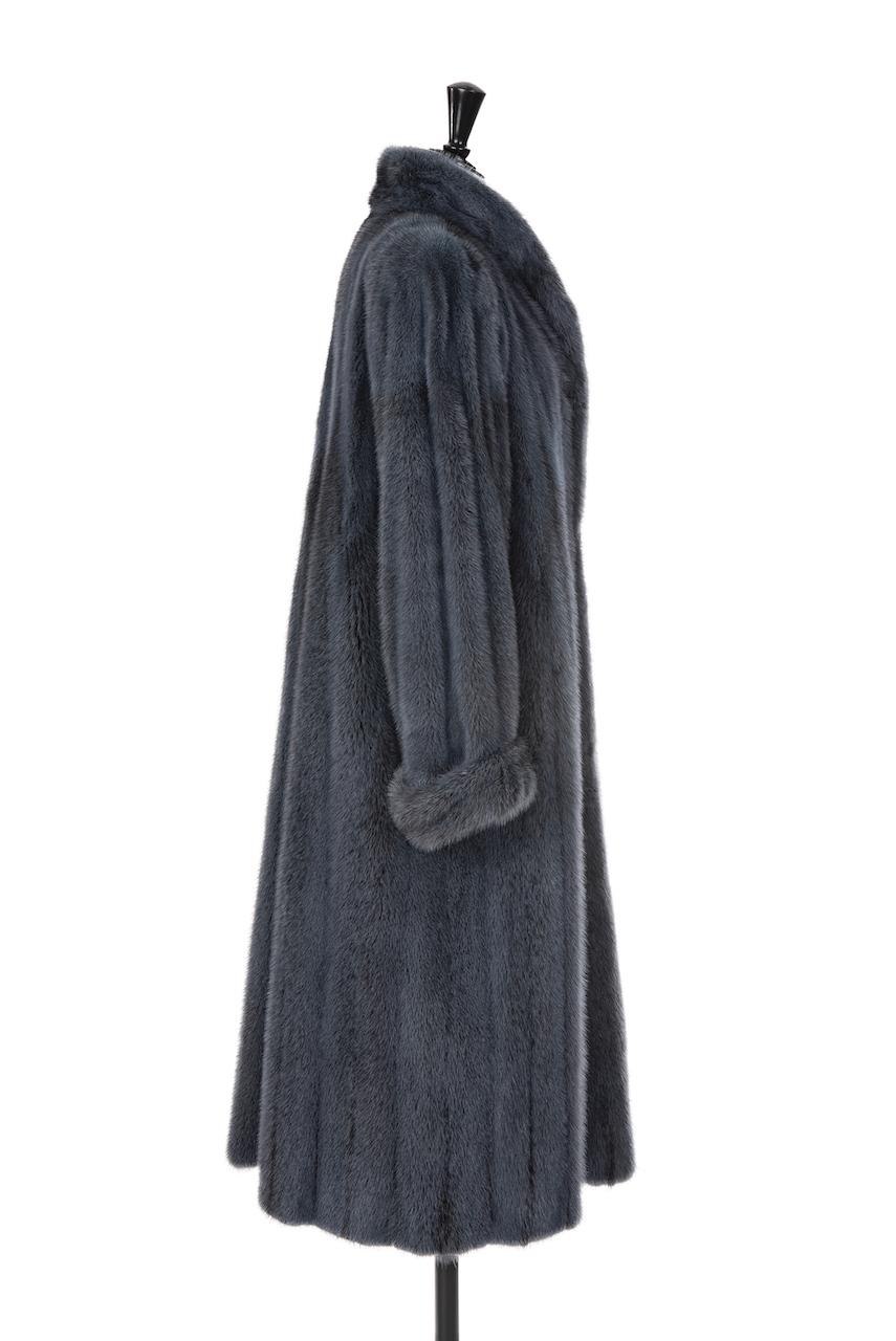 Women's or Men's YVES SAINT LAURENT Fourrures YSL Grey Blue Dyed Saga Mink Fur Coat, 1980s