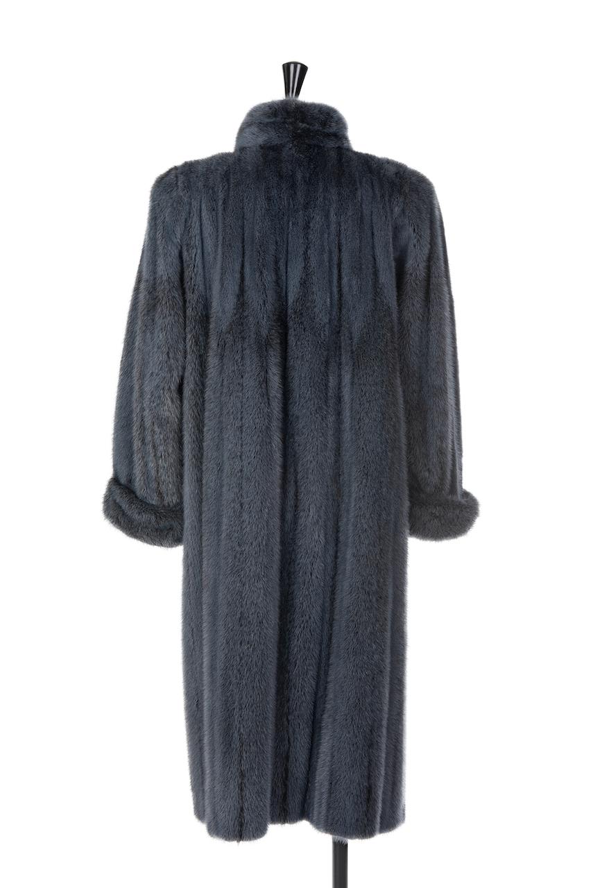 YVES SAINT LAURENT Fourrures YSL Grey Blue Dyed Saga Mink Fur Coat, 1980s 2
