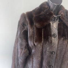 Yves Saint Laurent Fourrures Long Mink Fur Coat with Leather Details c 1970s