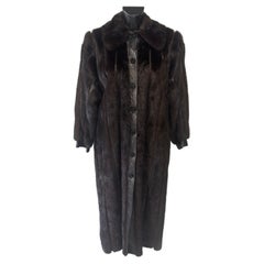 Yves Saint Laurent Fourrures Long Mink Fur Coat with Leather Details c 1970s
