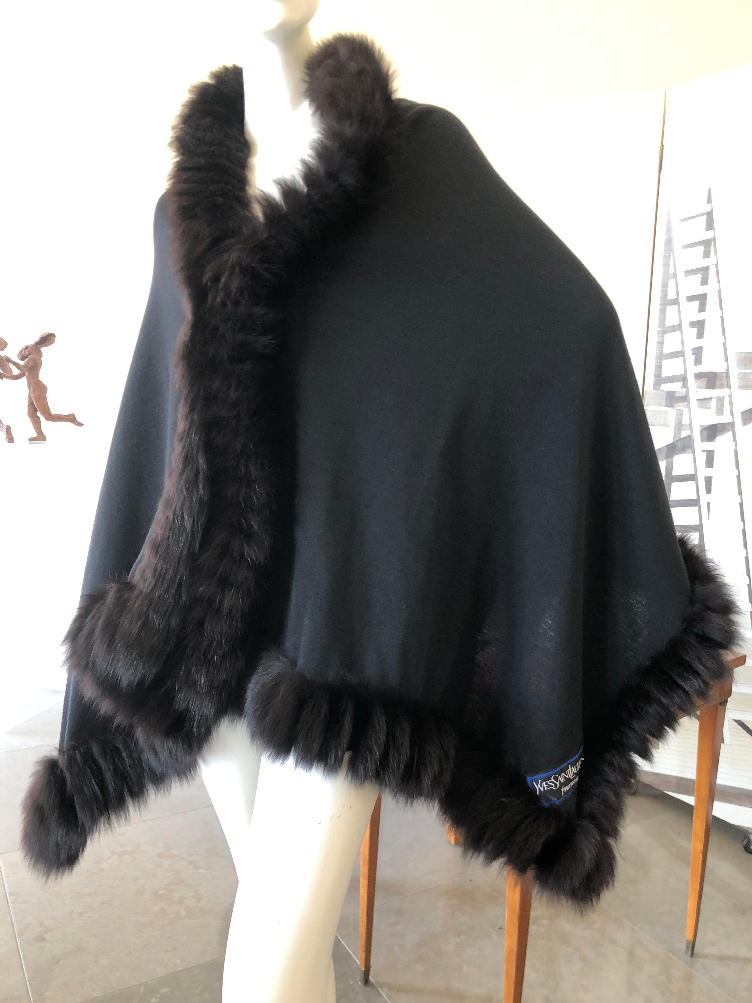 Yves Saint Laurent Fourrures Luxe Vintage Black Jersey Shawl w Fox Fur Trim .
Feels like a fine wool jersey
 Excellent pre owned condition
70