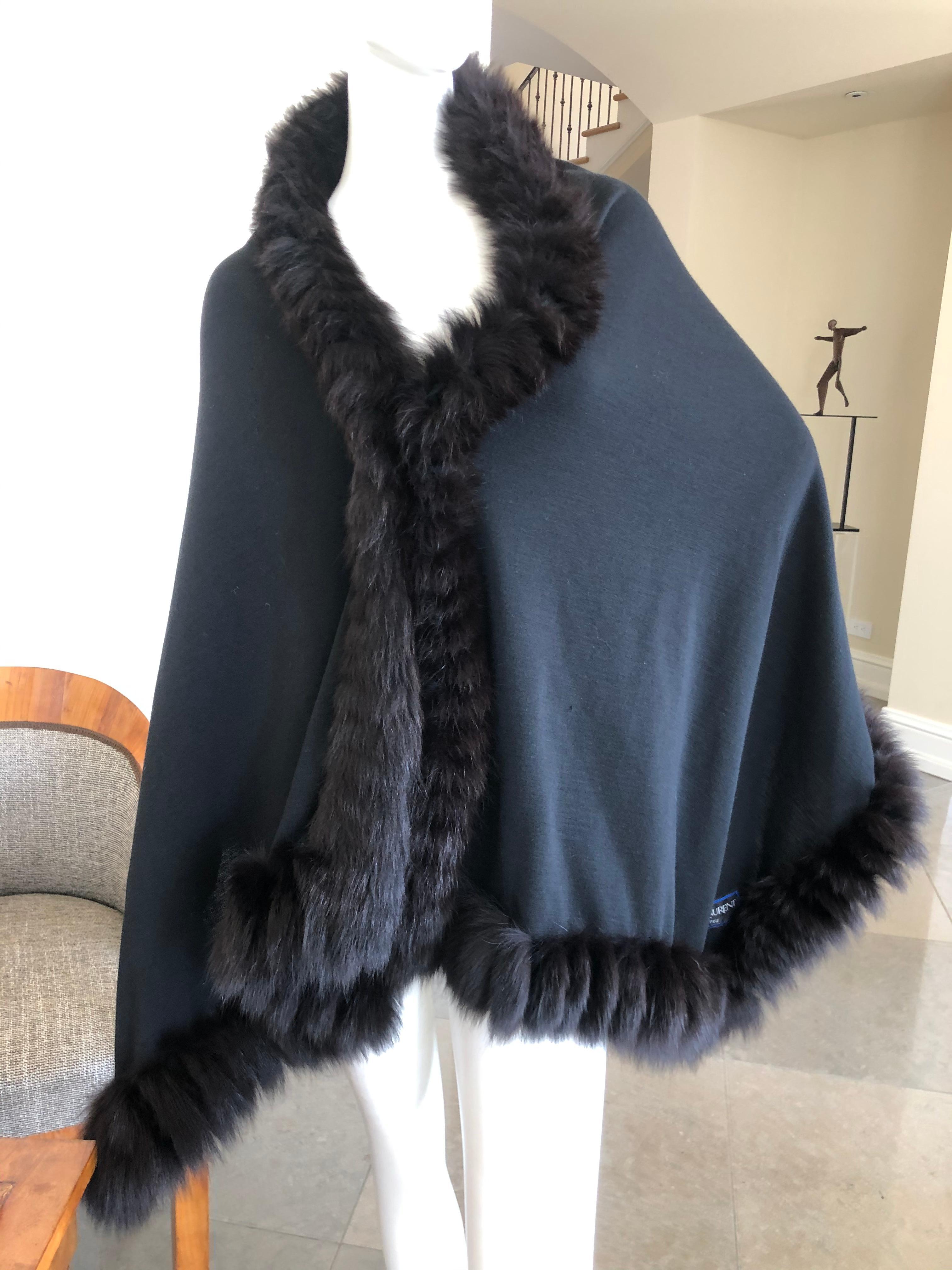 Yves Saint Laurent Fourrures Luxe Vintage Black Jersey Shawl w Fox Fur Trim  For Sale 1
