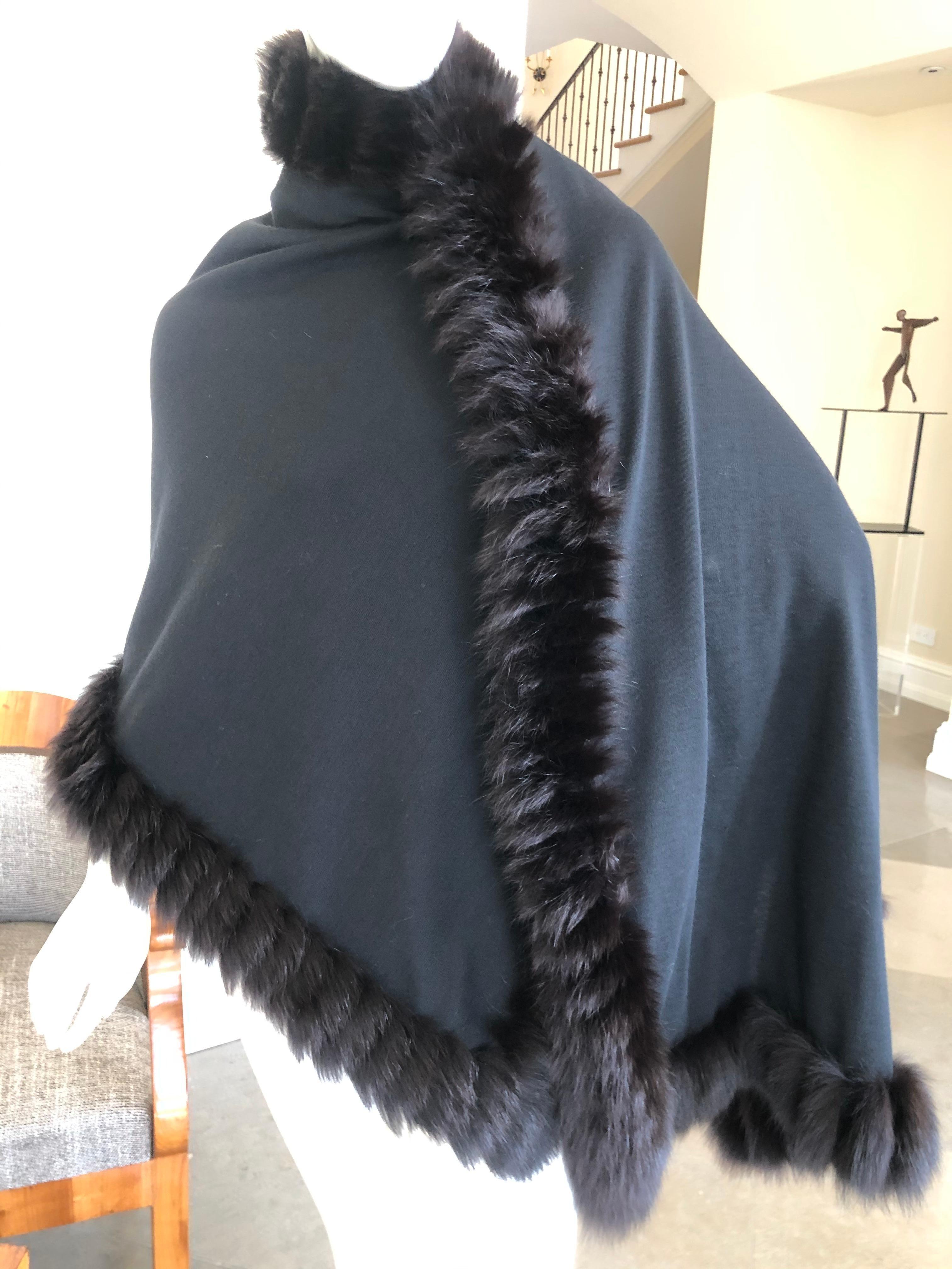 Yves Saint Laurent Fourrures Luxe Vintage Black Jersey Shawl w Fox Fur Trim  For Sale 2
