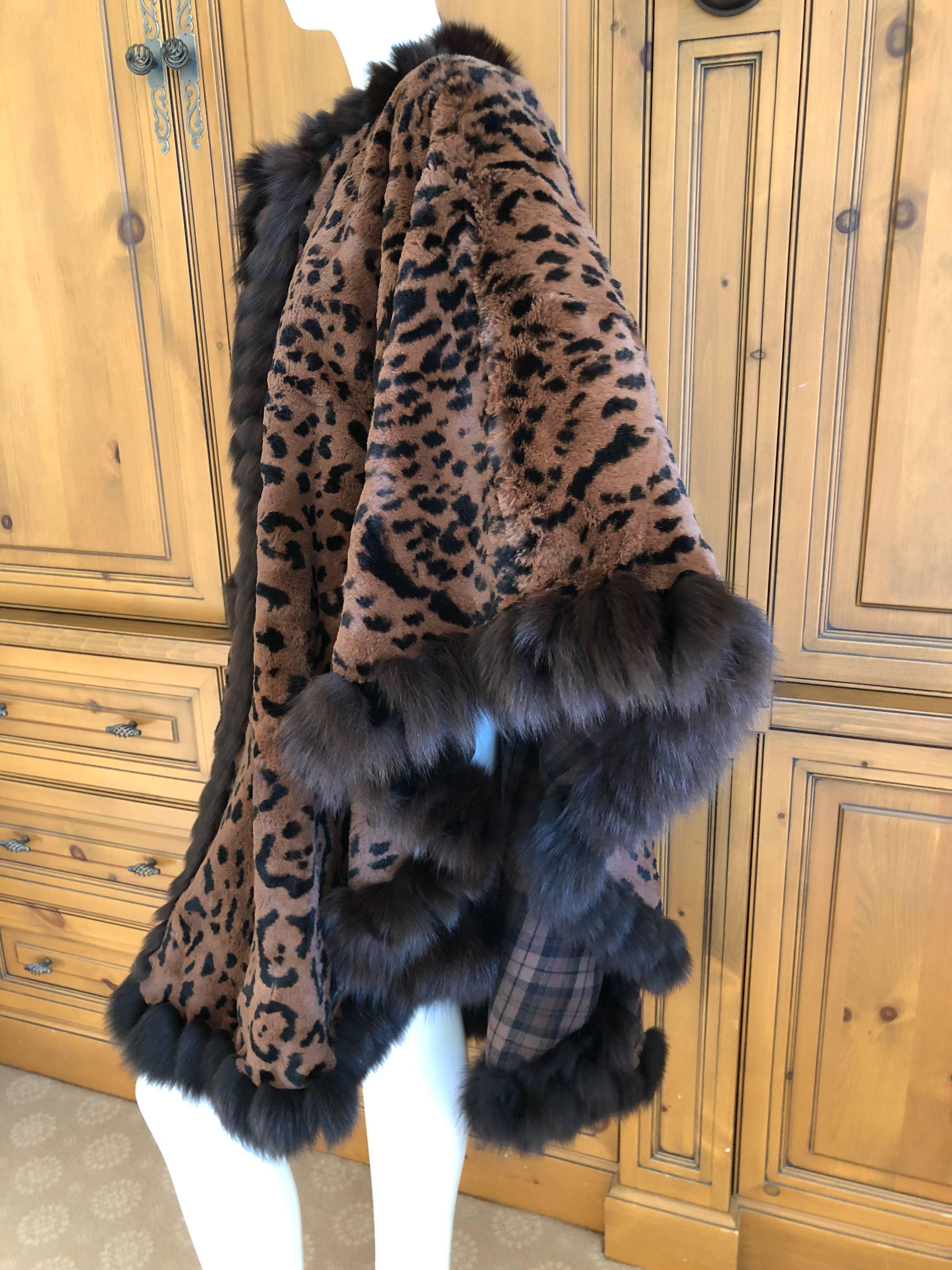 Black Yves Saint Laurent Fourrures Reversible Sable Trim Leopard Pattern Fur Cape  For Sale