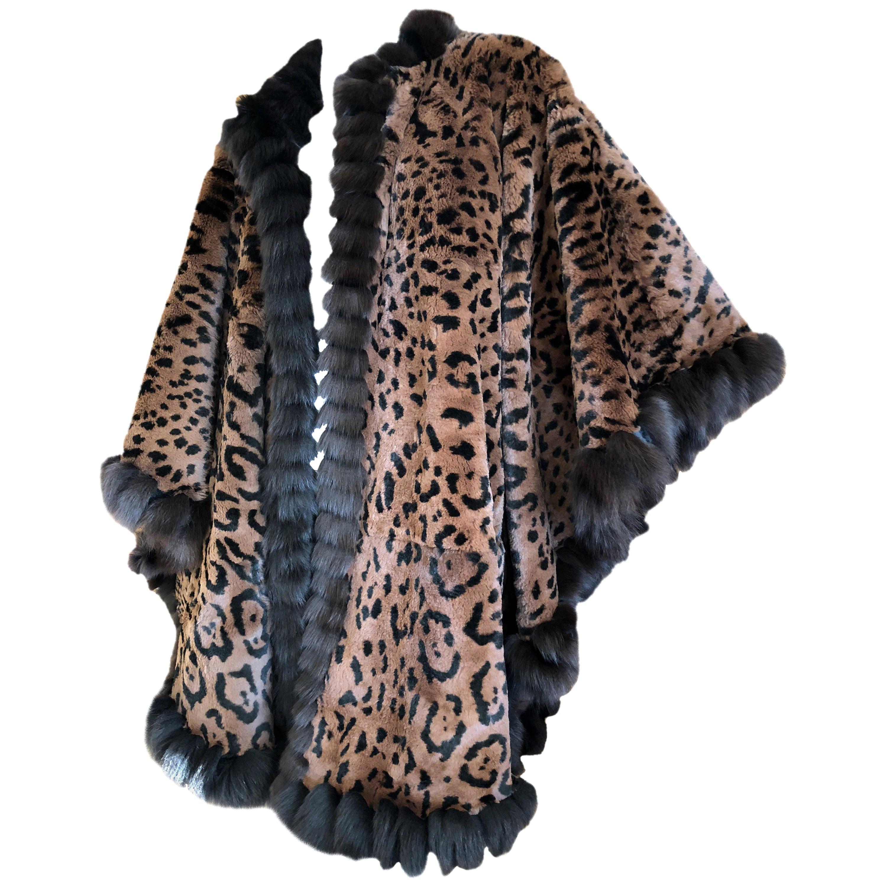 Yves Saint Laurent Fourrures Reversible Sable Trim Leopard Pattern Fur Cape  For Sale