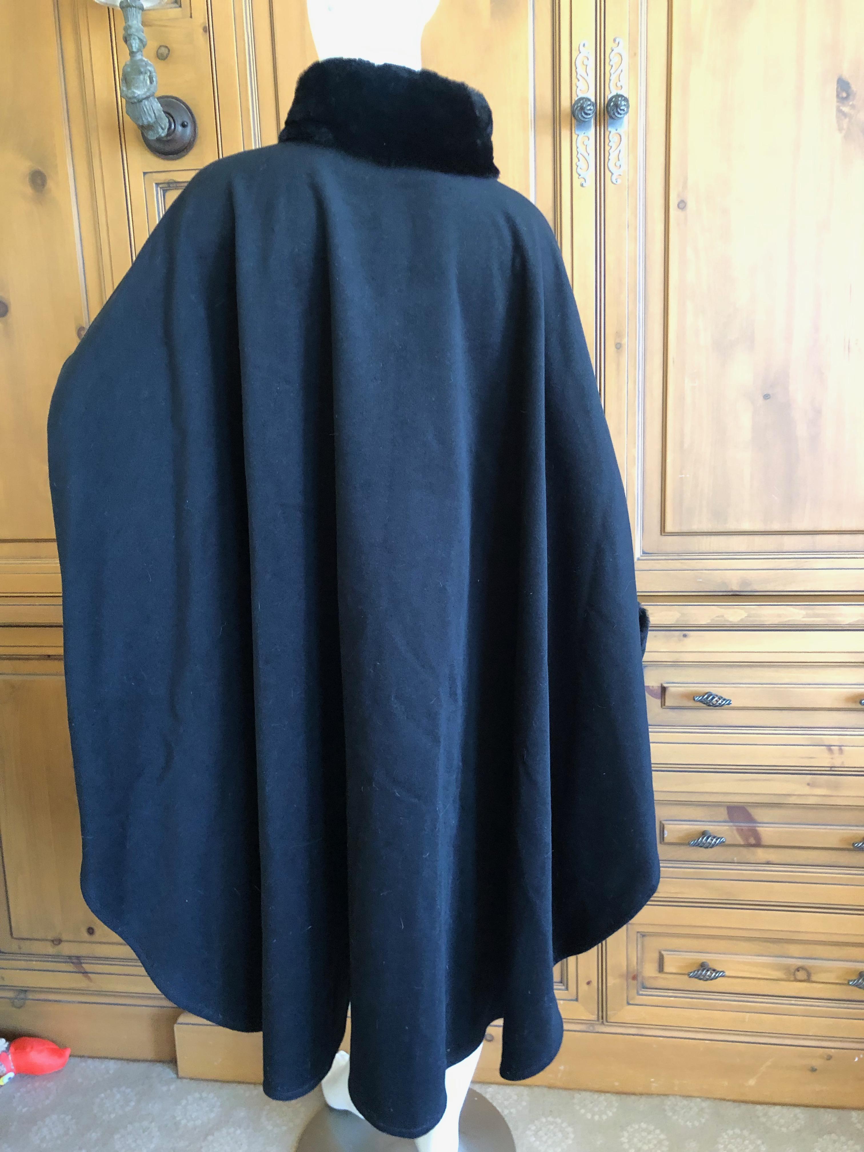 Yves Saint Laurent Fourrures Vintage Black Cashmere Cape w Fur Collars and Cuffs For Sale 1