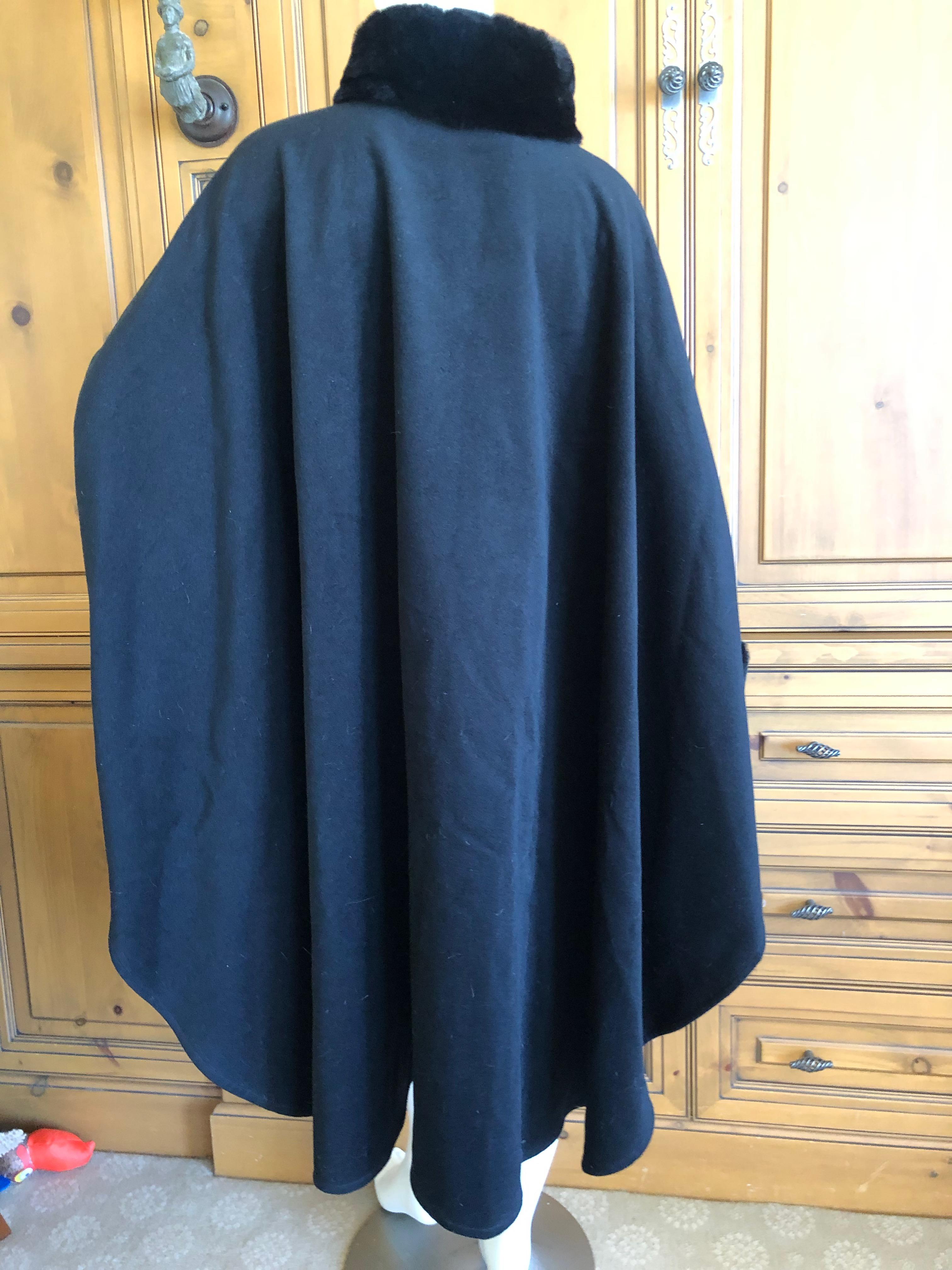 Yves Saint Laurent Fourrures Vintage Black Cashmere Cape w Fur Collars and Cuffs For Sale 2