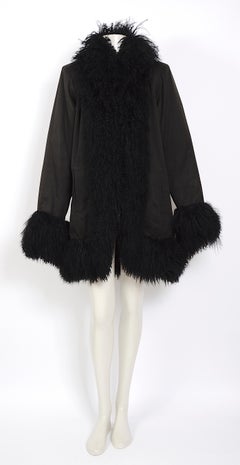 Yves Saint Laurent fourrures vintage black Mongolian lamb fur trimmed coat