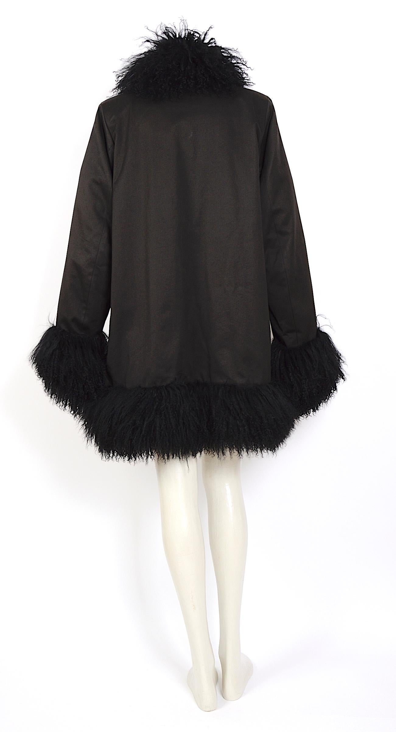 black coat with fur trim