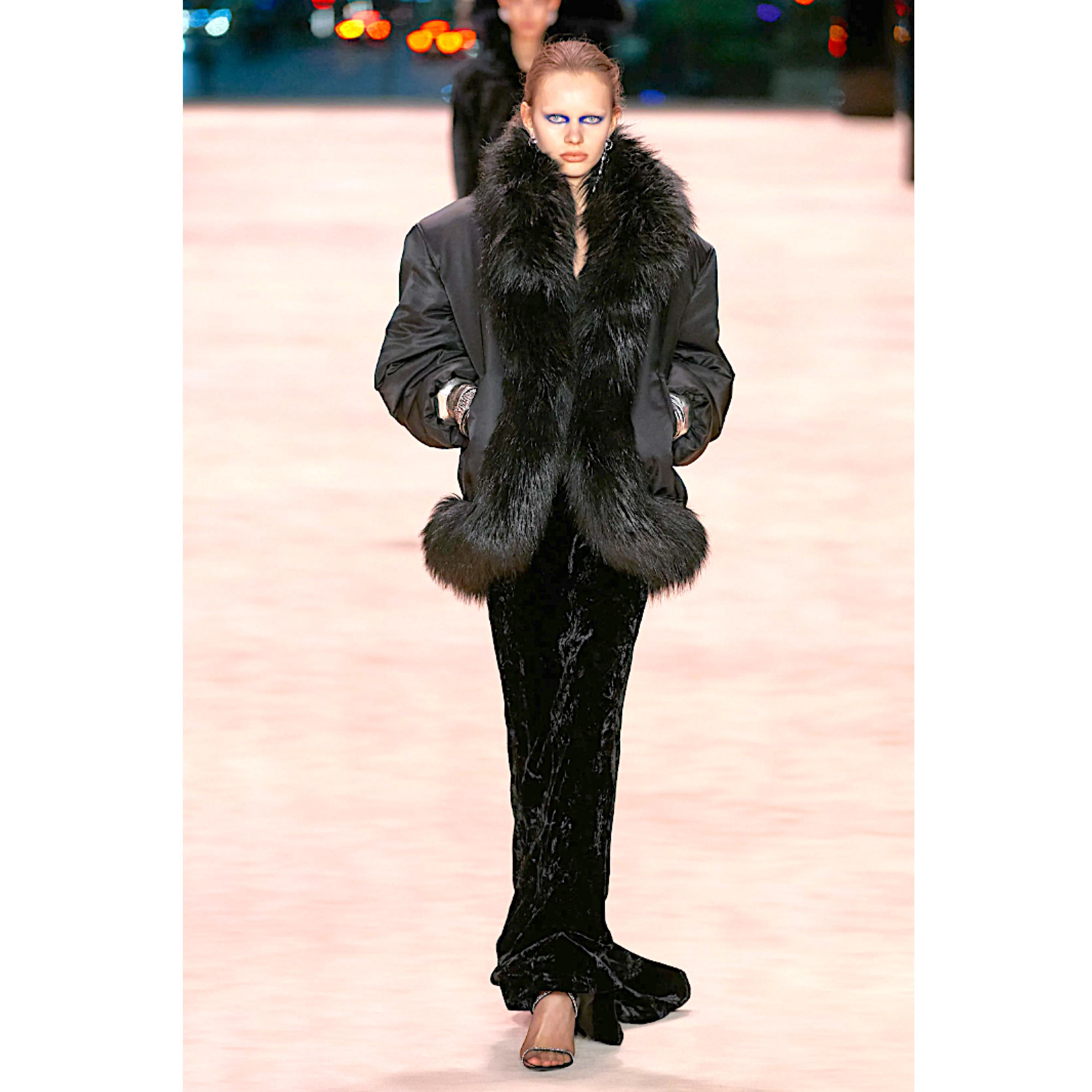 Yves Saint Laurent fourrures vintage black Mongolian lamb fur trimmed coat  In Excellent Condition In Antwerp, BE