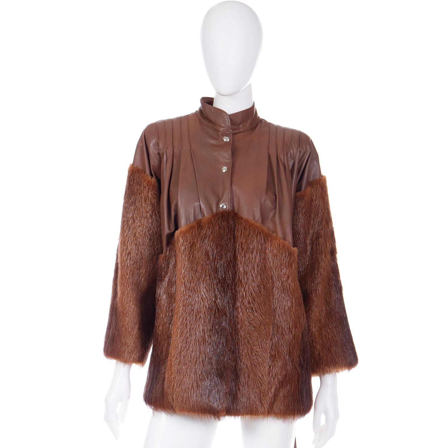Yves Saint Laurent Fourrures Vintage Brown Leather and Fur Jacket With Belt 7
