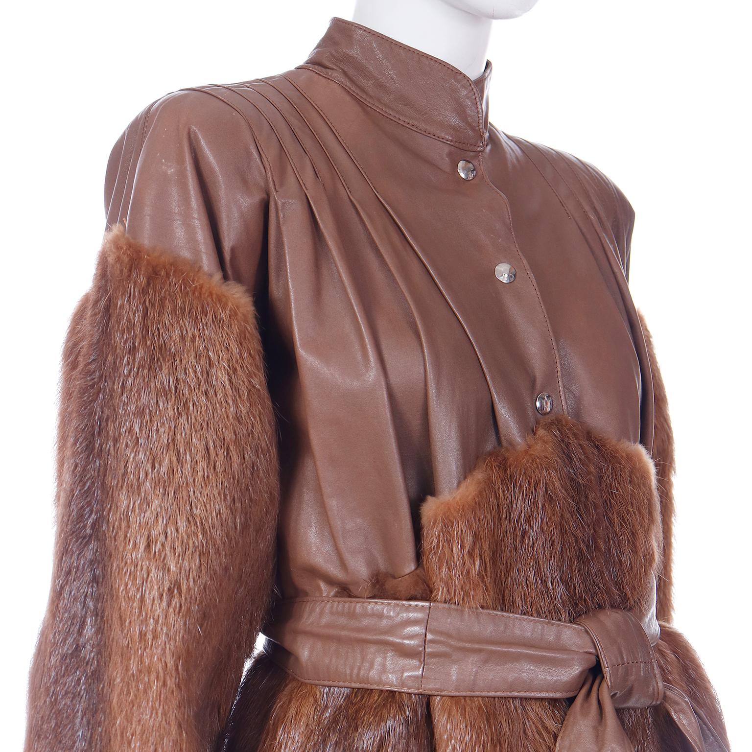 Yves Saint Laurent Fourrures Vintage Brown Leather and Fur Jacket With Belt 8