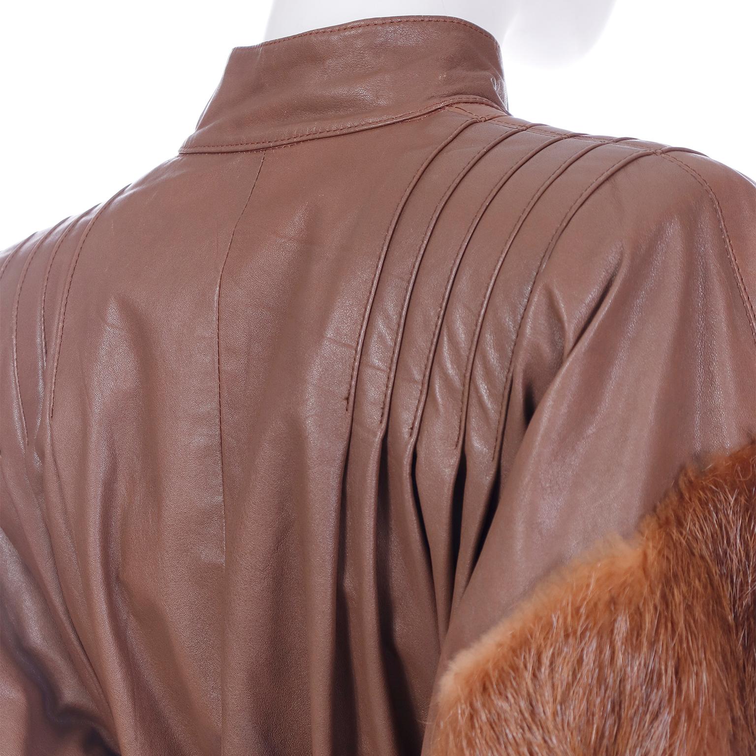 Yves Saint Laurent Fourrures Vintage Brown Leather and Fur Jacket With Belt 9