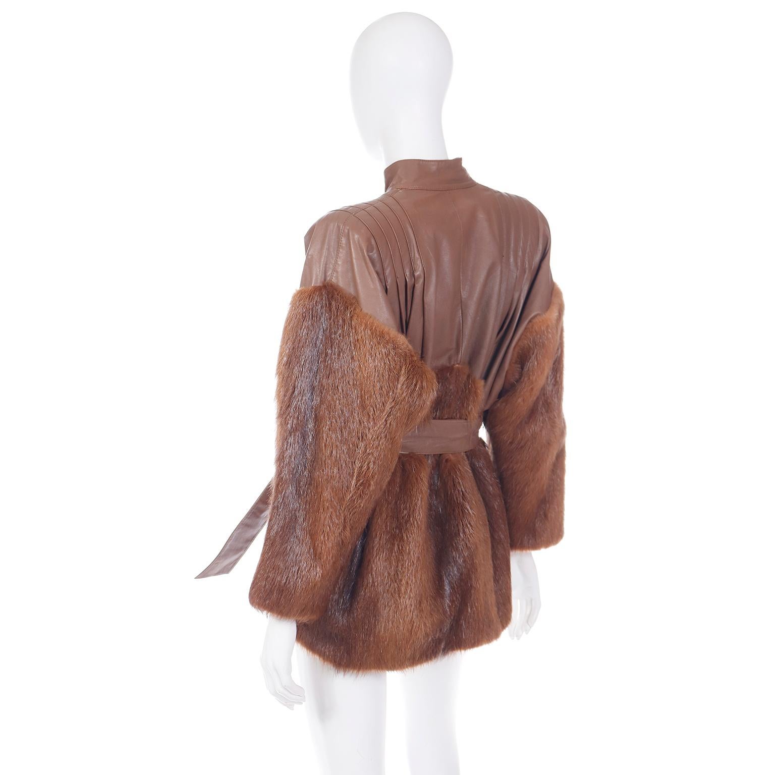Yves Saint Laurent Fourrures Vintage Brown Leather and Fur Jacket With Belt 4