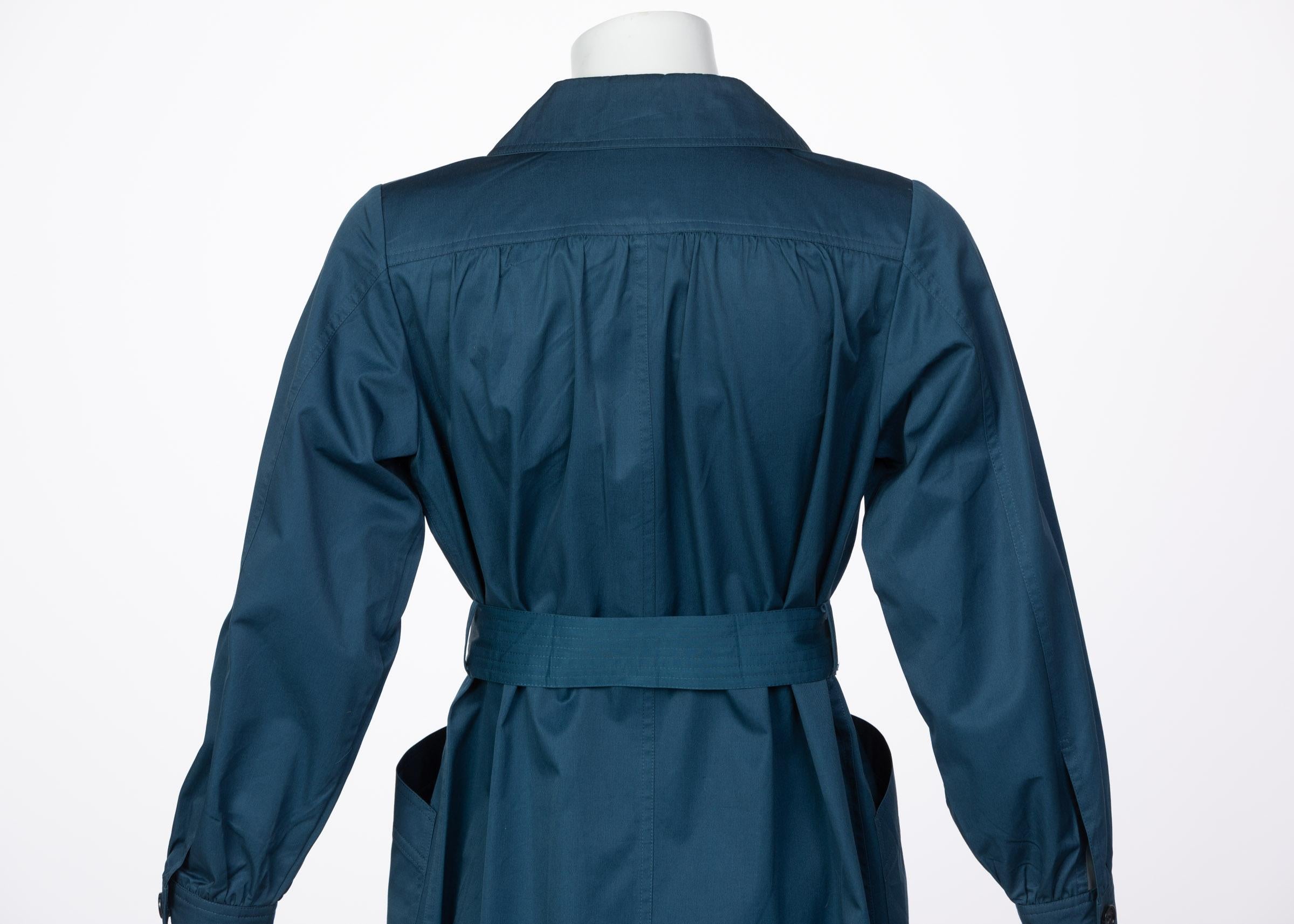 Yves Saint Laurent French Blue Belted Cotton Trench Coat YSL, 1970s For Sale 2