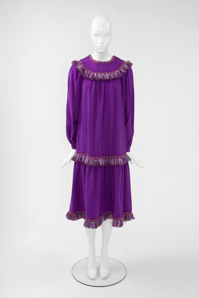 Yves Saint Laurent Runway Fringed Peasant Dress, Fall-Winter 1977-1978 In Good Condition In Geneva, CH