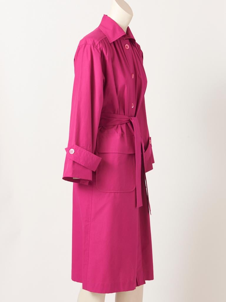 Yves Saint Laurent  Fuchsia Belted Coat Dress In Good Condition In New York, NY