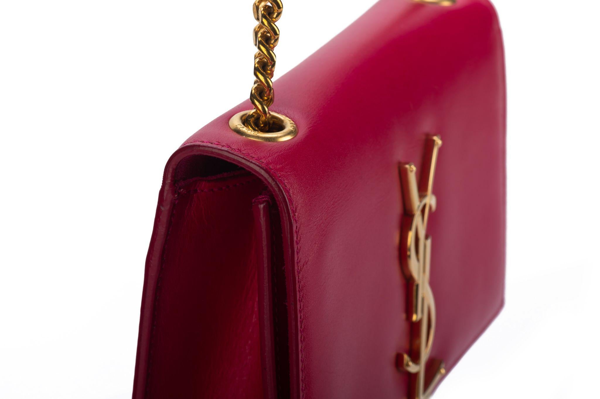 Red Yves Saint Laurent Fuchsia Leather Cross Body Bag For Sale