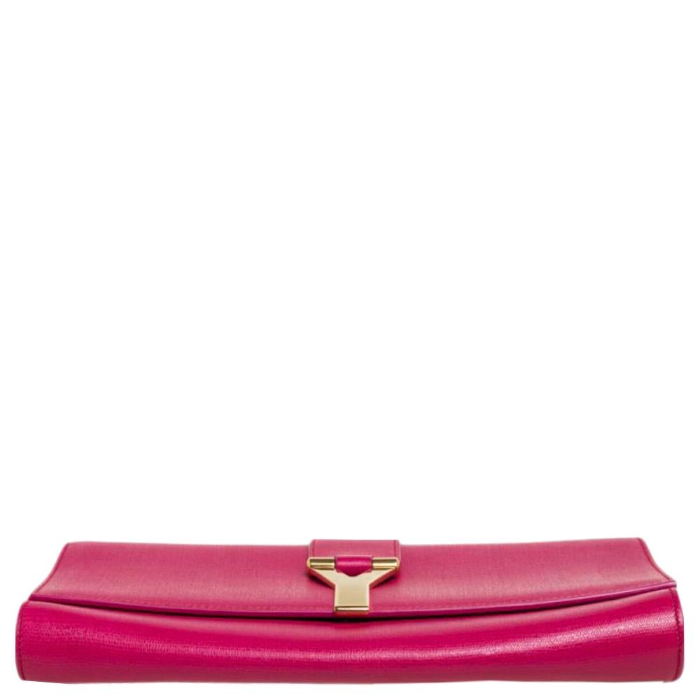 Yves Saint Laurent Y-Ligne Clutch aus Leder in Fuchsia Damen