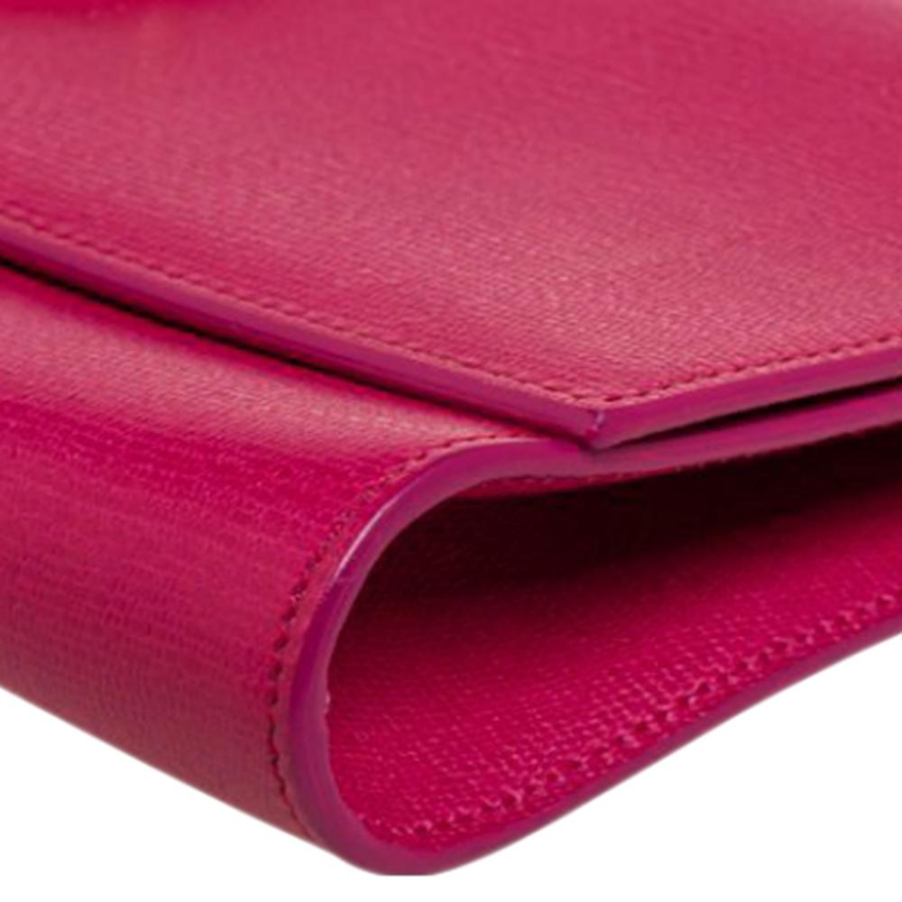 Red Yves Saint Laurent Fuchsia Leather Y-Ligne Clutch