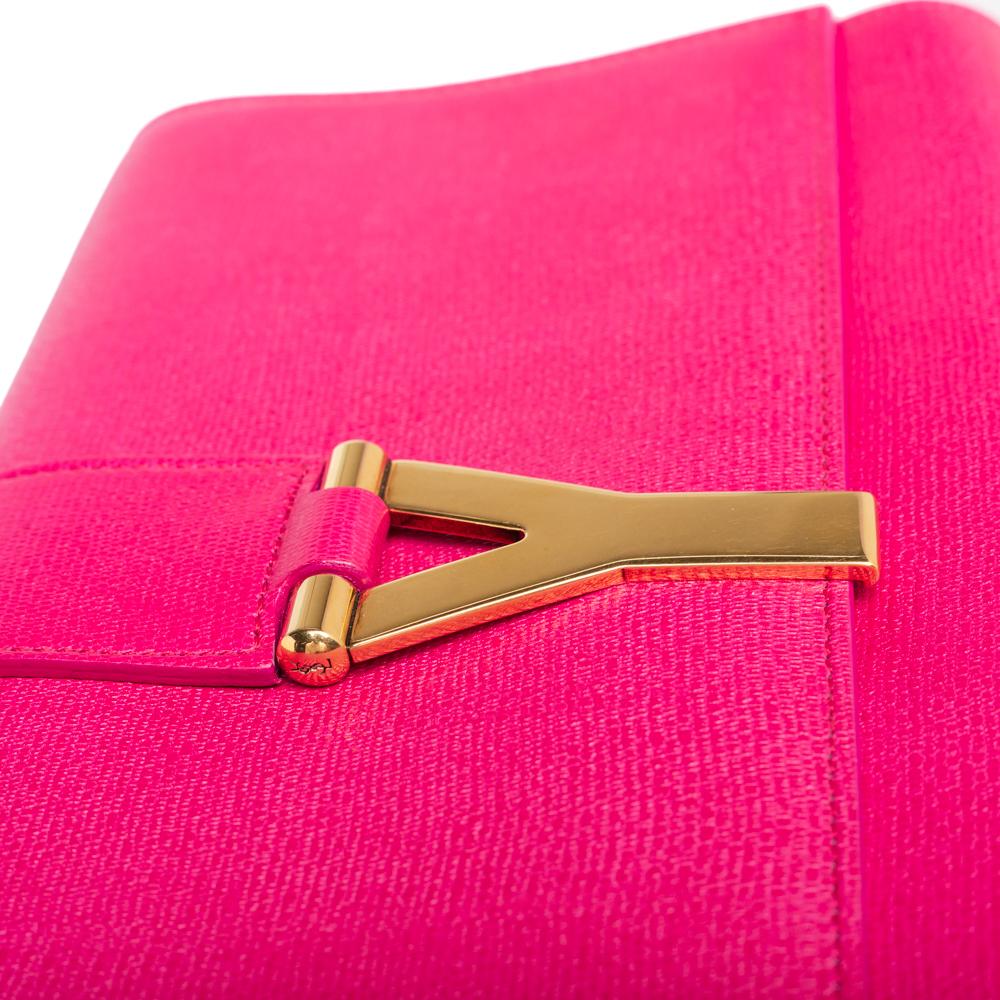 Yves Saint Laurent Y-Ligne Clutch aus Leder in Fuchsia 3