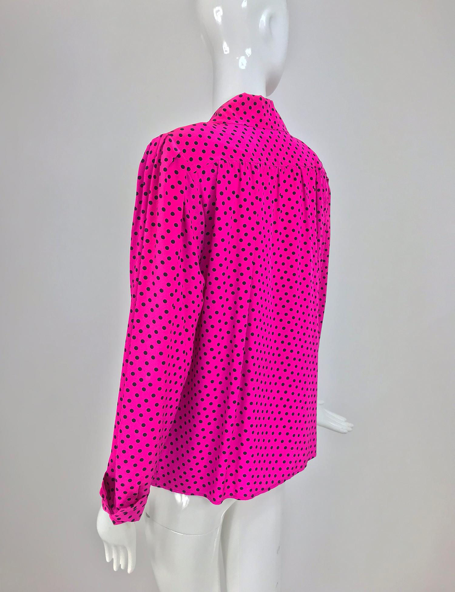 Yves Saint Laurent Fuchsia Polka Dot Silk Blouse 1990s  4