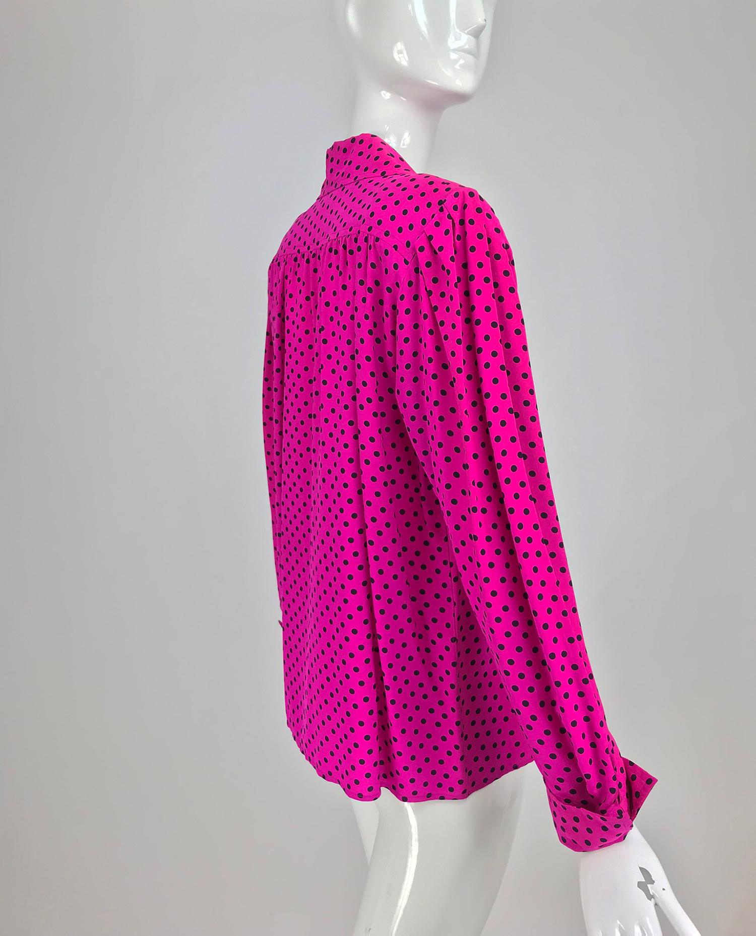 Yves Saint Laurent Fuchsia Polka Dot Silk Blouse 1990s  1