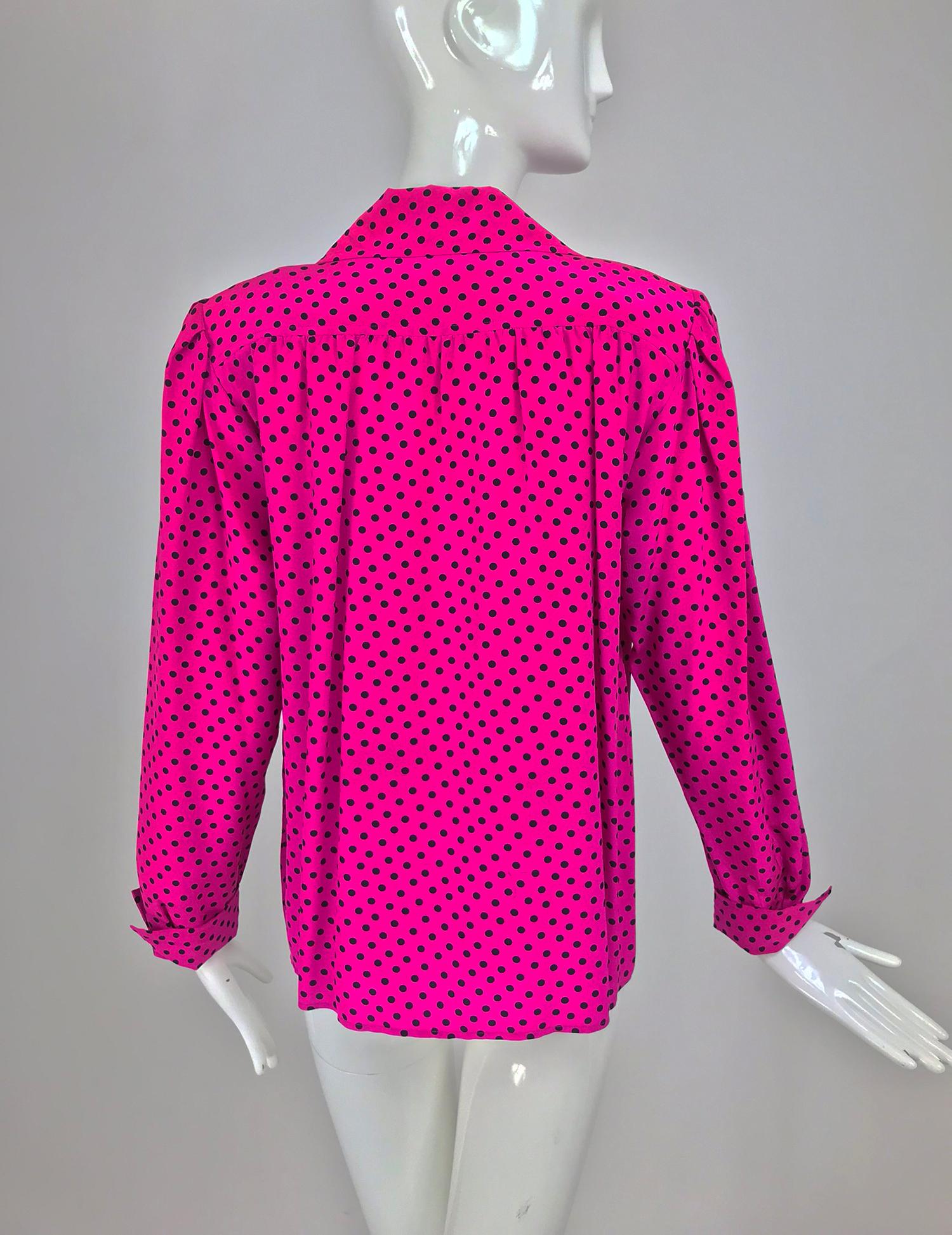 Yves Saint Laurent Fuchsia Polka Dot Silk Blouse 1990s  3