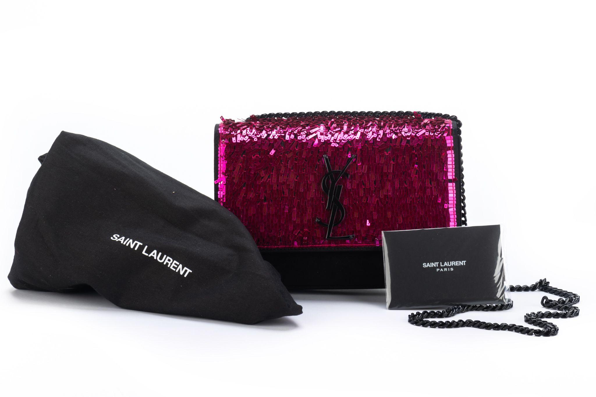 Yves Saint Laurent Fuchsia Sequins Black Suede Handbag NEW For Sale 9
