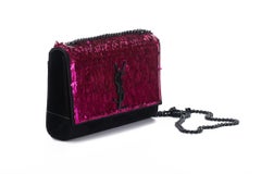 Yves Saint Laurent Fuchsia Sequins Black Suede Handbag NEW