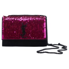 Yves Saint Laurent Fuchsia Sequins Black Suede Handbag NEW