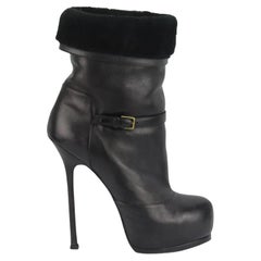 Yves Saint Laurent Fur Lined Leather Platform Ankle Boots EU 38 UK 5 US 8 