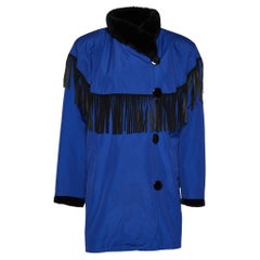 Yves Saint Laurent Furrures Blue Cotton Fur Lined Button Front Jacket M