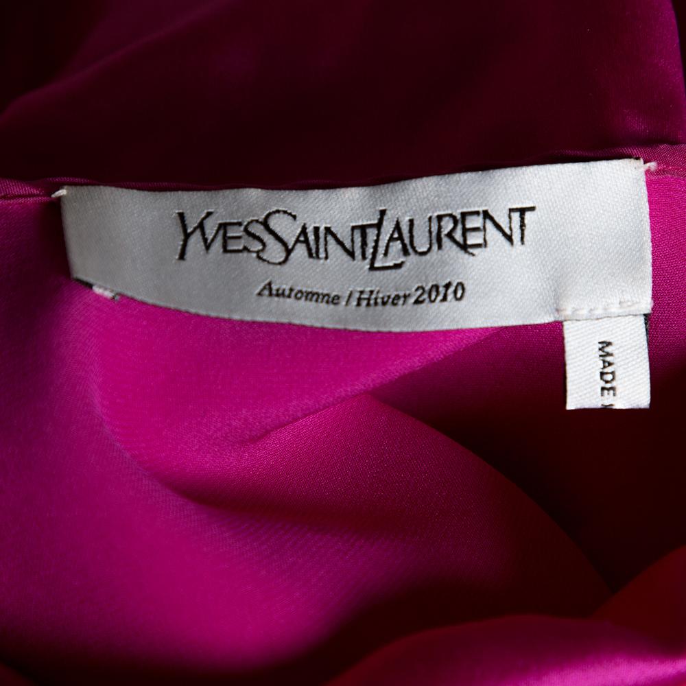 Yves Saint Laurent Fuschia Pink Silk Cowl Neck Top M In Good Condition In Dubai, Al Qouz 2