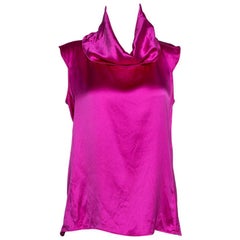 Yves Saint Laurent Fuschia Pink Silk Cowl Neck Top M
