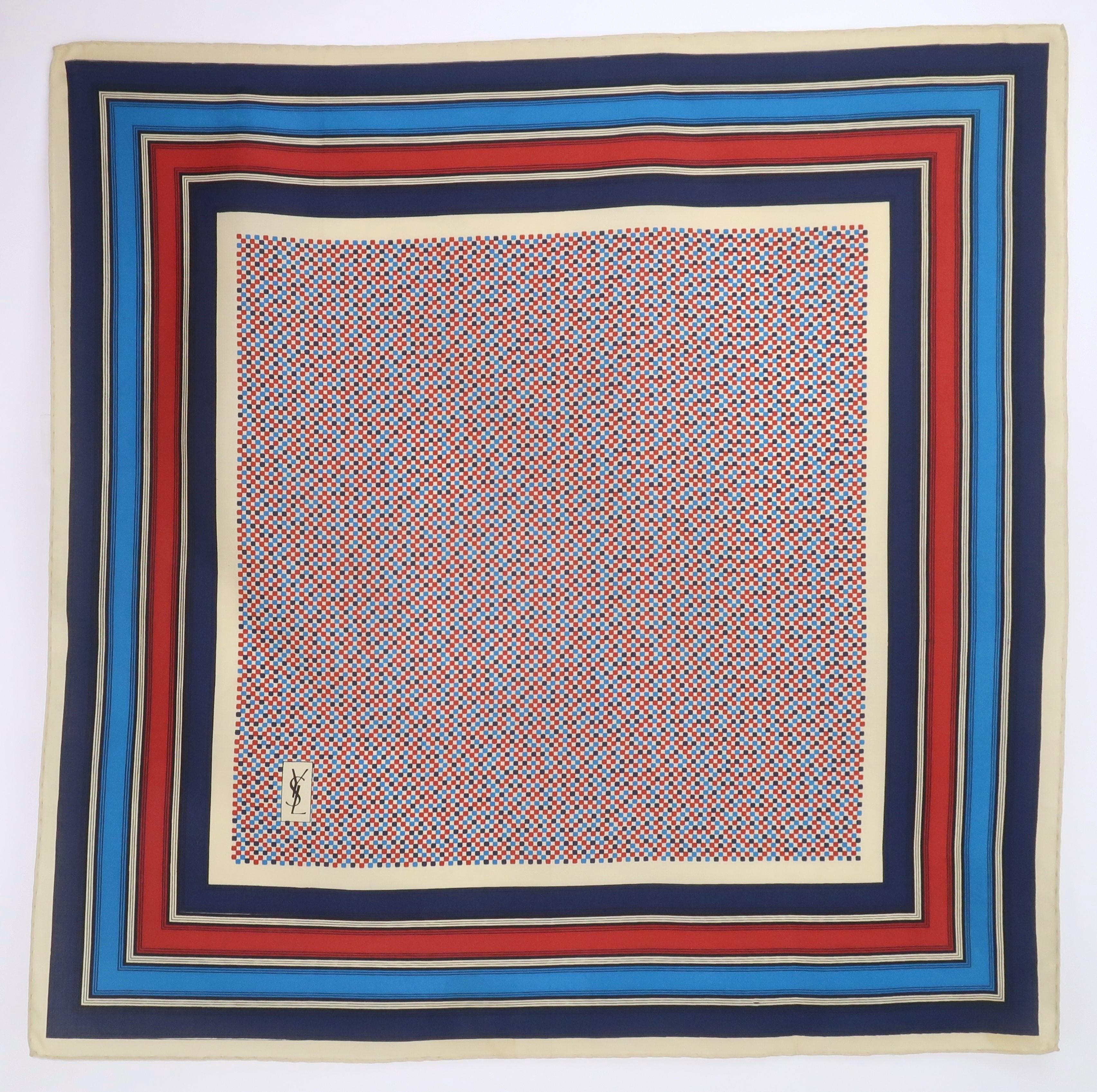 YVES SAINT LAURENT Geometric Silk Scarf, 1970's at 1stDibs