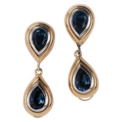 Yves Saint Laurent Boucles d'oreilles en métal doré et bleu