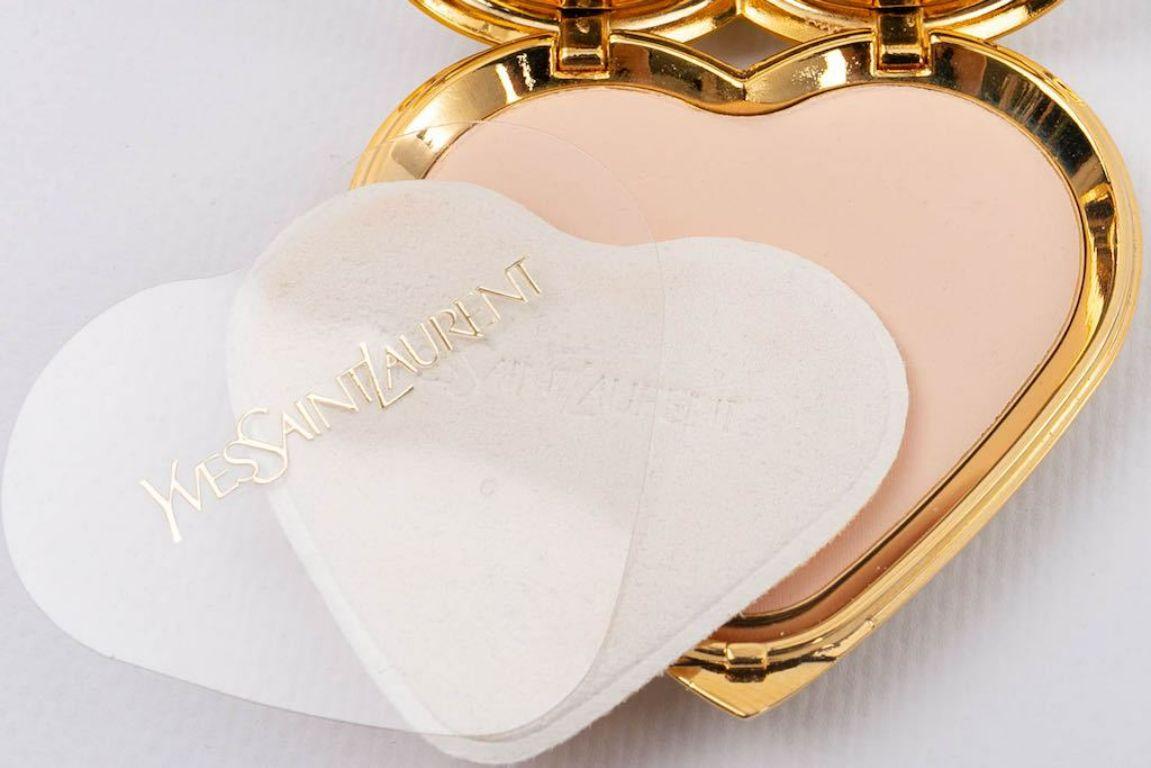 Yves Saint Laurent Gilded Metal Compact in Heart Shape For Sale 1