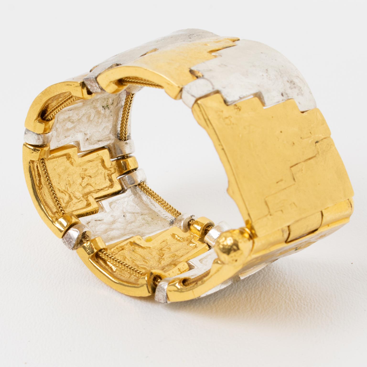 Modernist Yves Saint Laurent Gold and Silver Geometric Bracelet For Sale