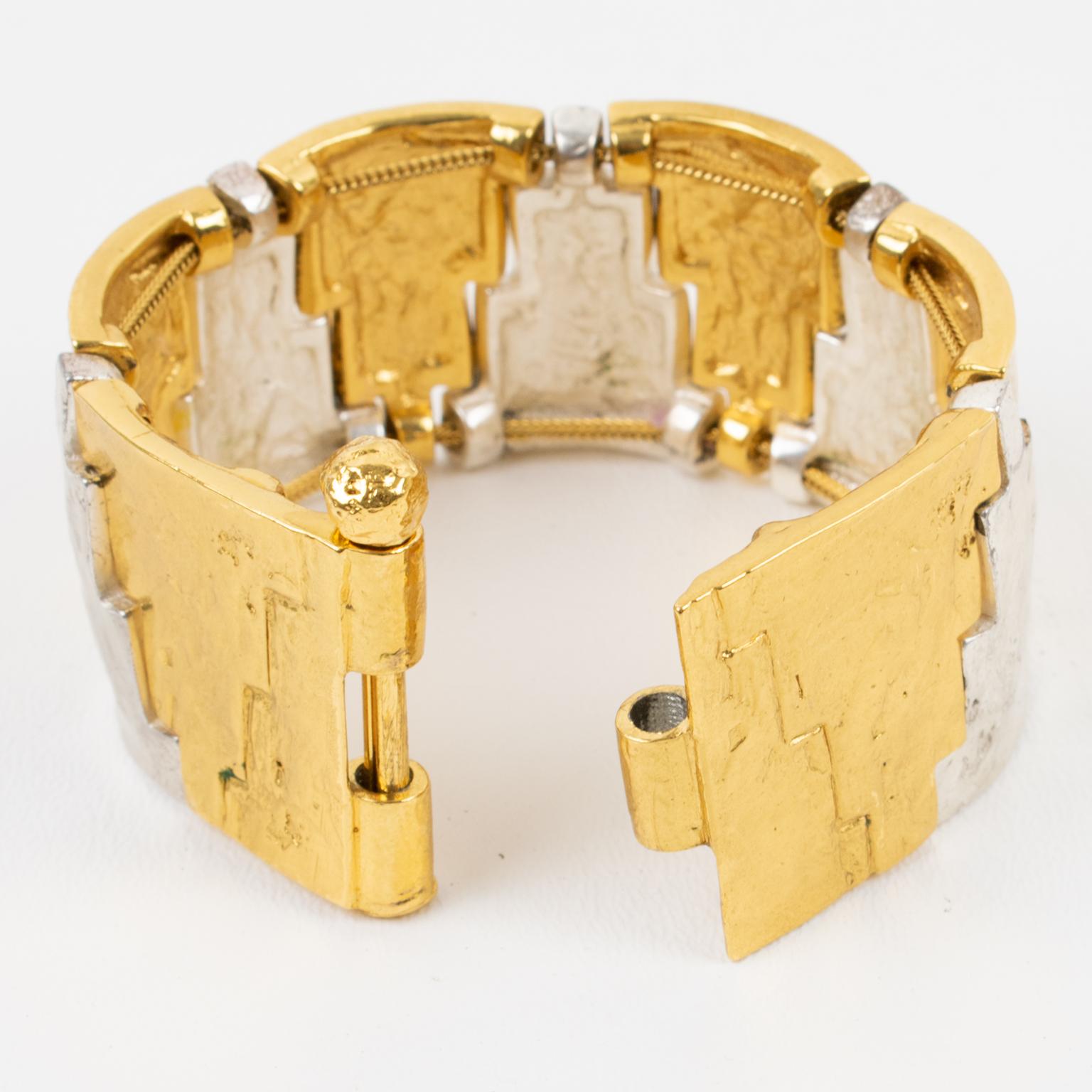 Yves Saint Laurent Gold and Silver Geometric Bracelet In Excellent Condition For Sale In Atlanta, GA
